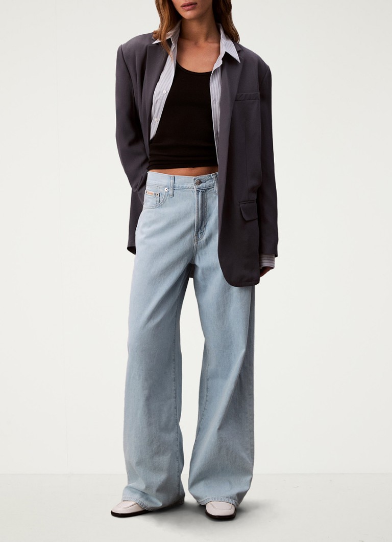 Calvin Klein Dames Mid waist wide leg jeans in linnenblend in de kleur Indigo