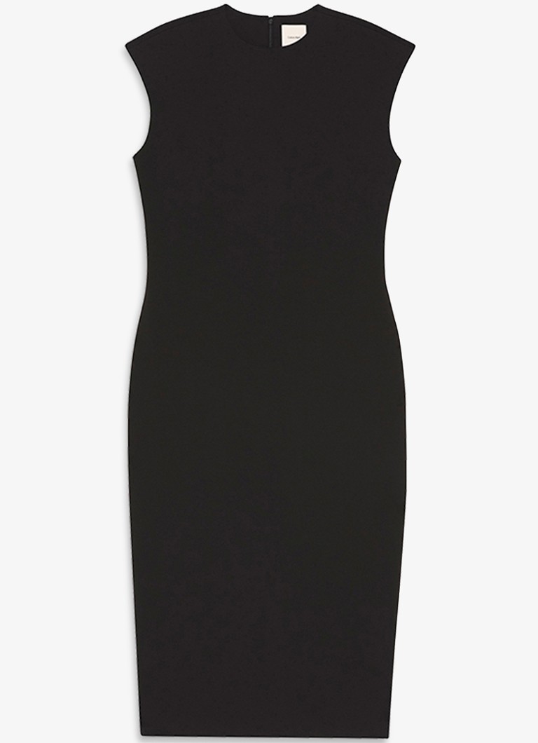 Calvin Klein Dames Midi kokerjurk met ronde hals in de kleur Zwart
