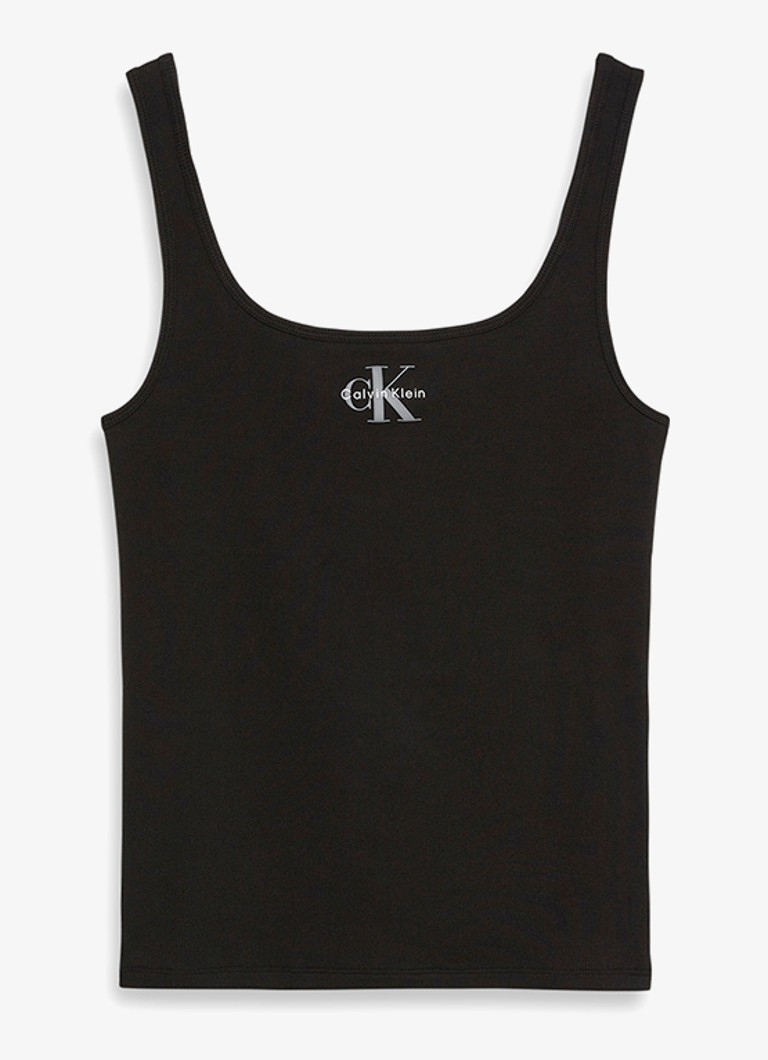 Calvin Klein Dames Tanktop met logoborduring en ribstructuur in de kleur Zwart