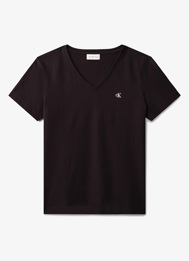 Calvin Klein Dames T-shirt met logoborduring in de kleur Zwart
