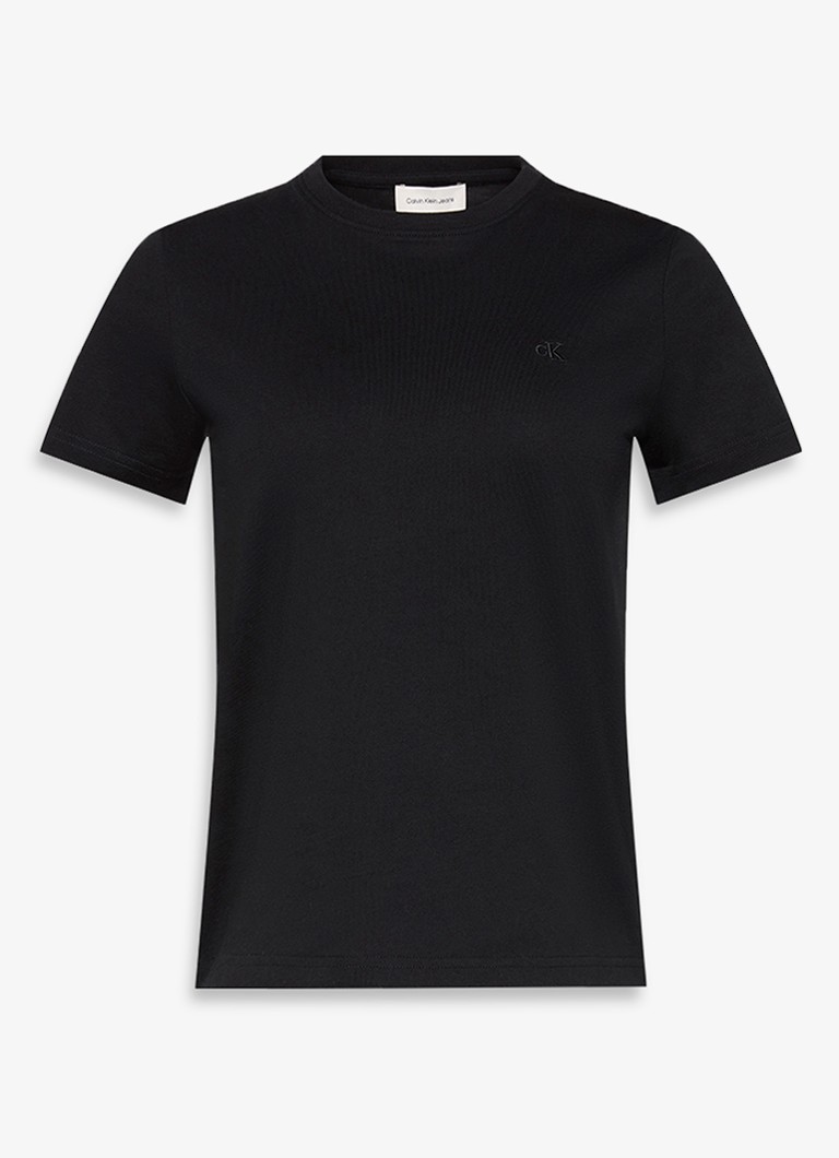 Calvin Klein Dames T-shirt met logoborduring in de kleur Zwart