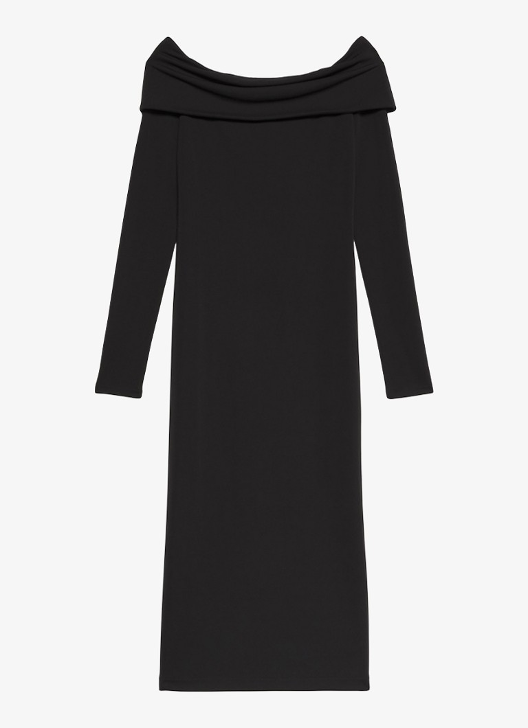 Calvin Klein Dames Off shoulder midi jurk in de kleur Zwart