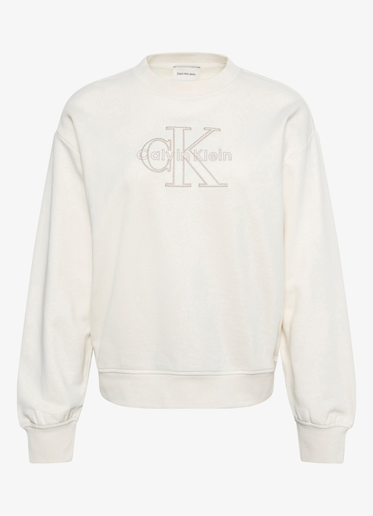 Calvin Klein Dames Sweater met logoborduring in de kleur Creme