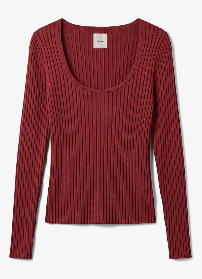 Calvin Klein Dames Ribgebreide top met lurex in de kleur Oranjebruin