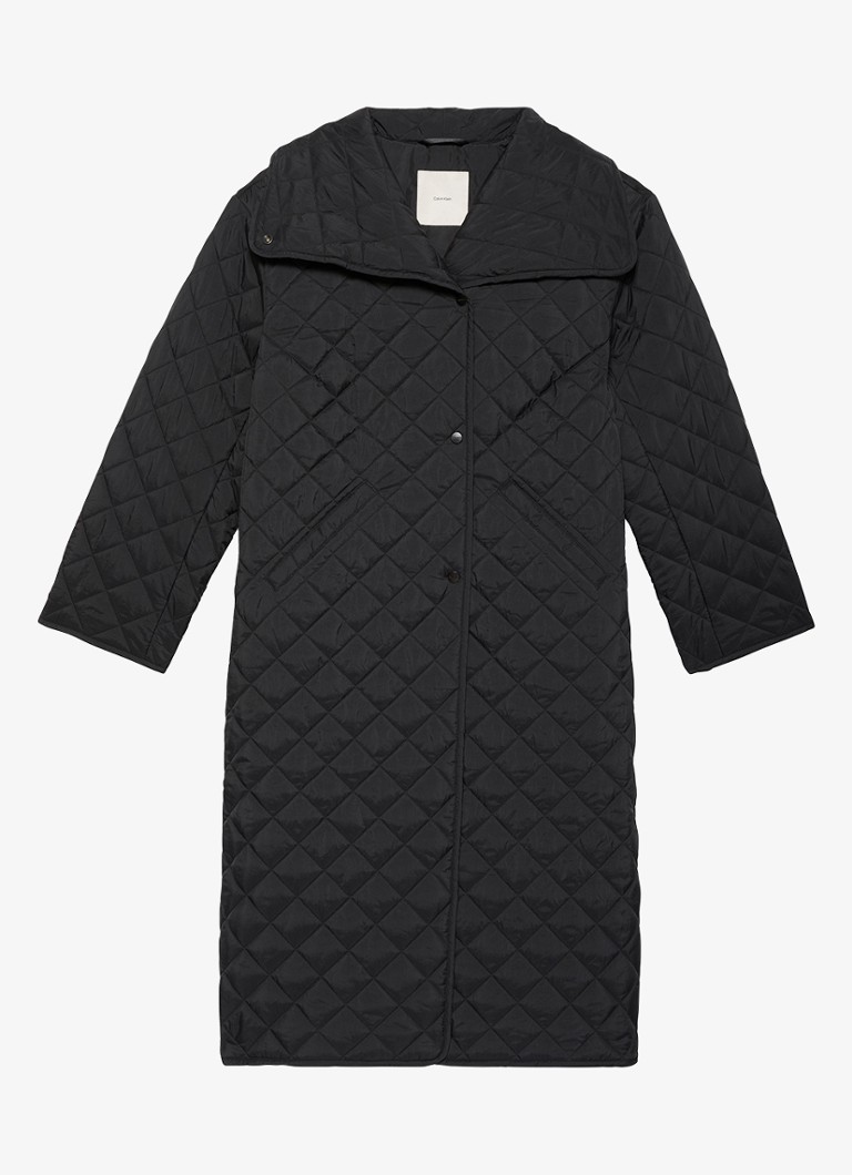 Calvin Klein Dames Mantel met quilt patroon en paspelzakken in de kleur Zwart