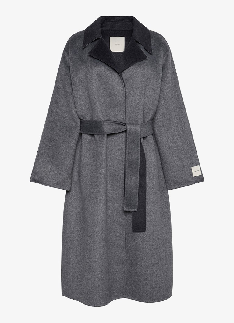 Calvin Klein Dames Lange trenchcoat van wolmix in de kleur Grijs