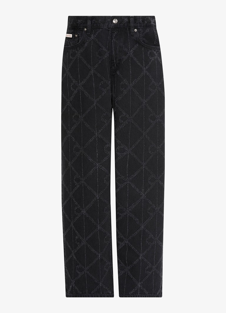 Calvin Klein Dames Low waist wide fit jeans met logoprint in de kleur Zwart