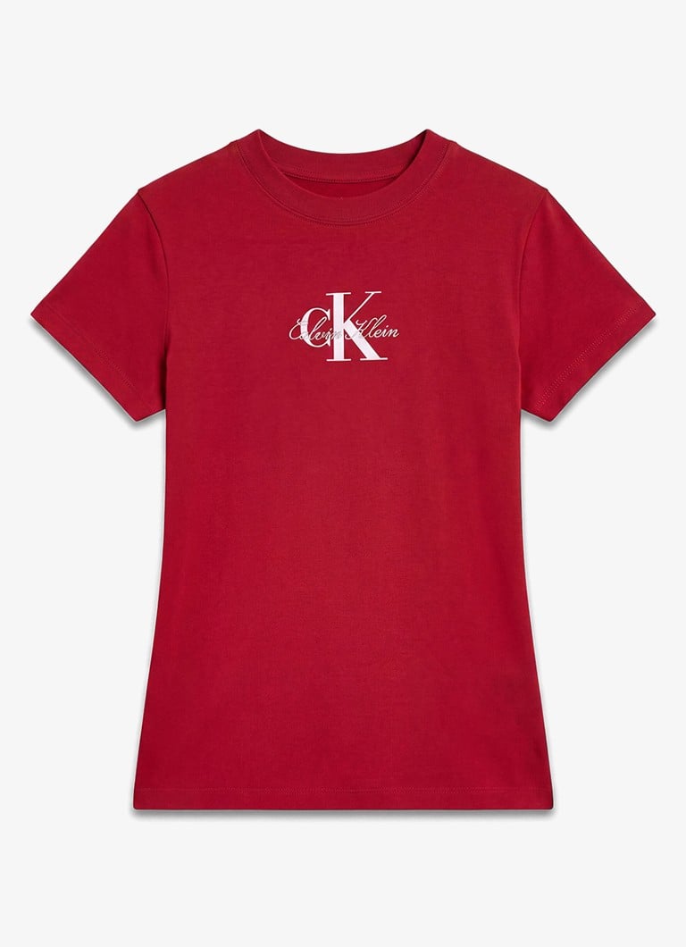 Calvin Klein Dames Cropped T-shirt met logo in de kleur Donkerrood