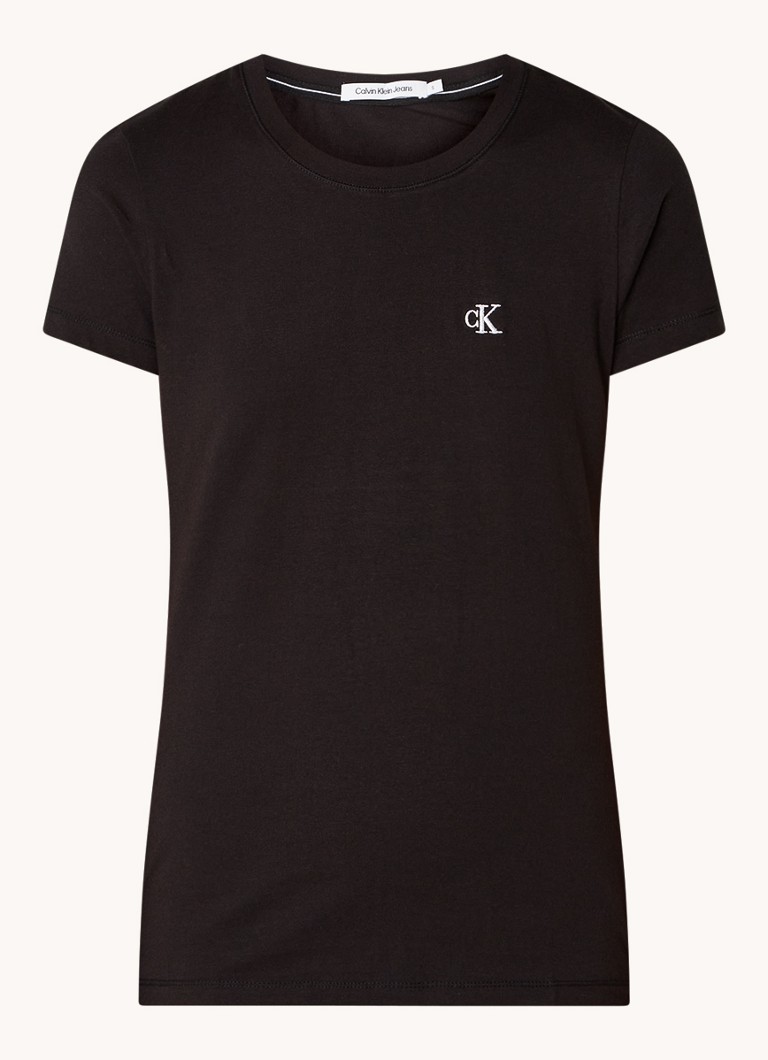 Calvin Klein Dames T-shirt met logoborduring in de kleur Zwart