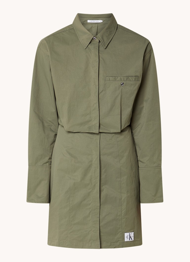 Calvin Klein Dames Dusty mini blousejurk met logo in de kleur Legergroen