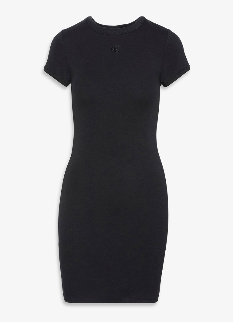 Calvin Klein Dames Mini jurk met ribstructuur in de kleur Zwart