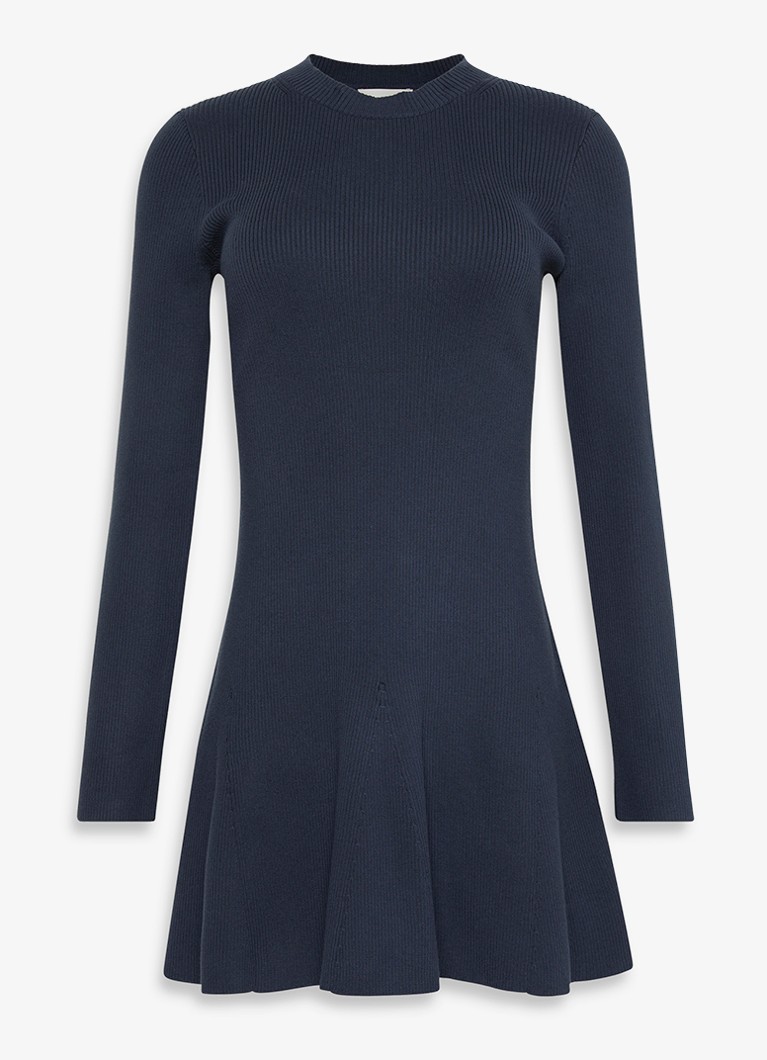 Calvin Klein Dames Ribgebreide jurk met logoborduring in de kleur Donkerblauw