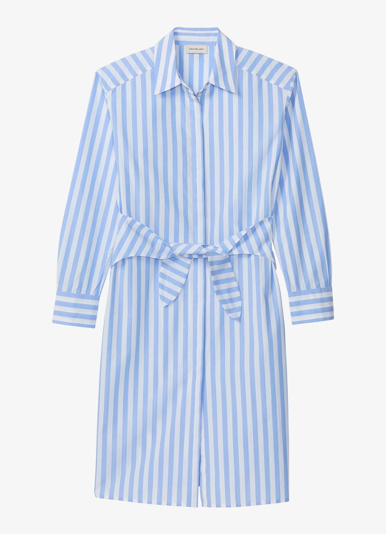 Calvin Klein Dames Midi blousejurk met streepprint en strikceintuur in de kleur Blauw