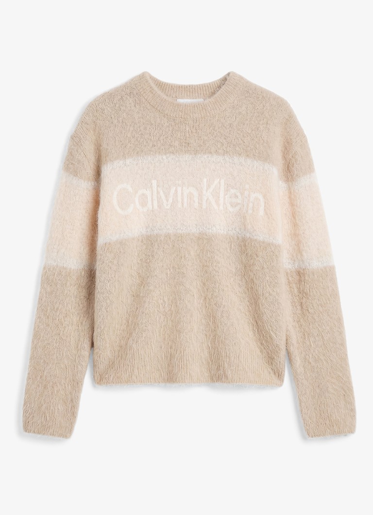 Calvin Klein Dames Pullover in alpaca wolblend met strreepprint in de kleur Rood