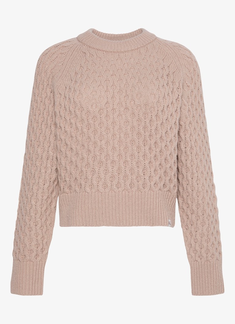 Calvin Klein Dames Kabelgebreide trui in merino wolblend in de kleur Donkerkhaki