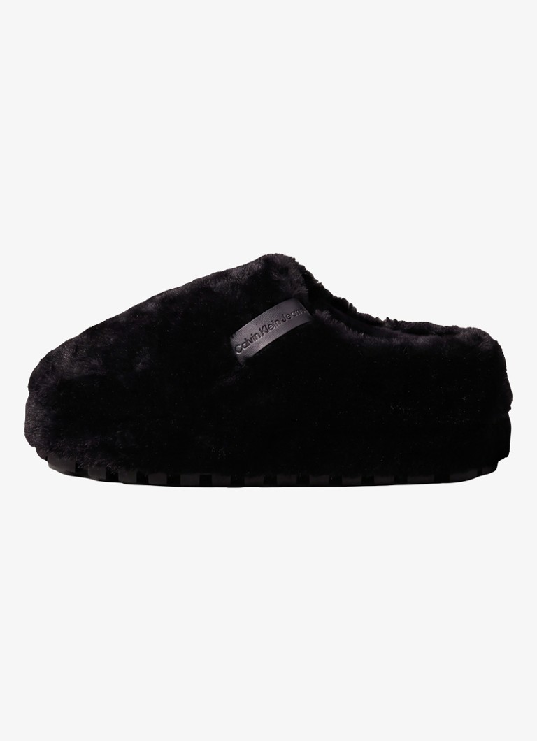 Calvin Klein Dames Pantoffel met logo in de kleur Zwart