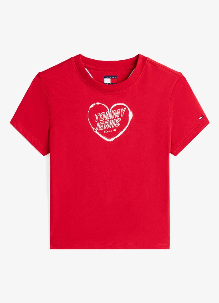 Tommy Hilfiger Dames T-shirt met logoprint in de kleur Rood