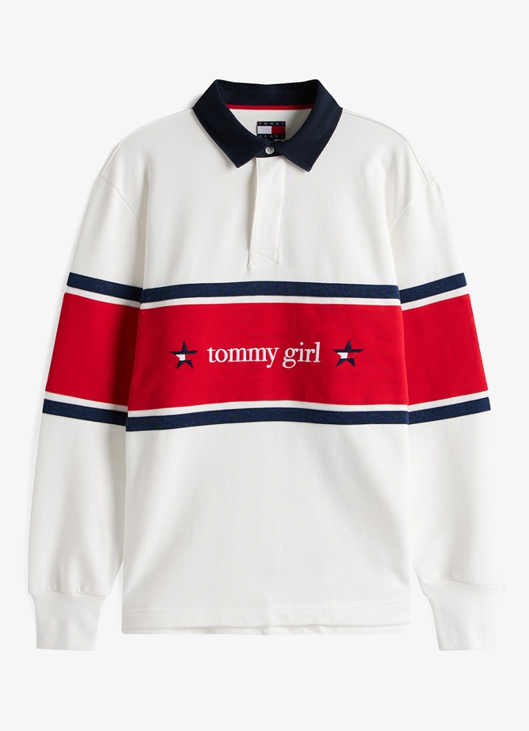 Tommy Hilfiger Dames Sweater met polokraag en logo in de kleur Wit
