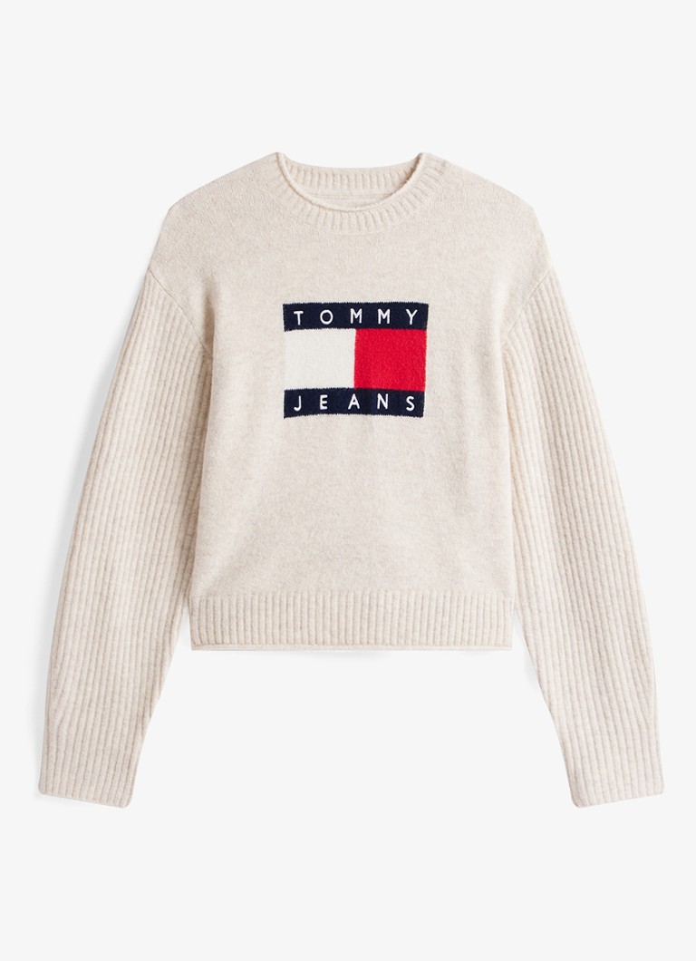 Tommy Hilfiger Dames Fijngebreide pullover met ingebreid patroon in de kleur Gebroken wit