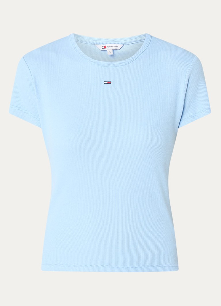 Tommy Hilfiger Dames T-shirt met ribstructuur en logoborduring in de kleur Blauwgrijs
