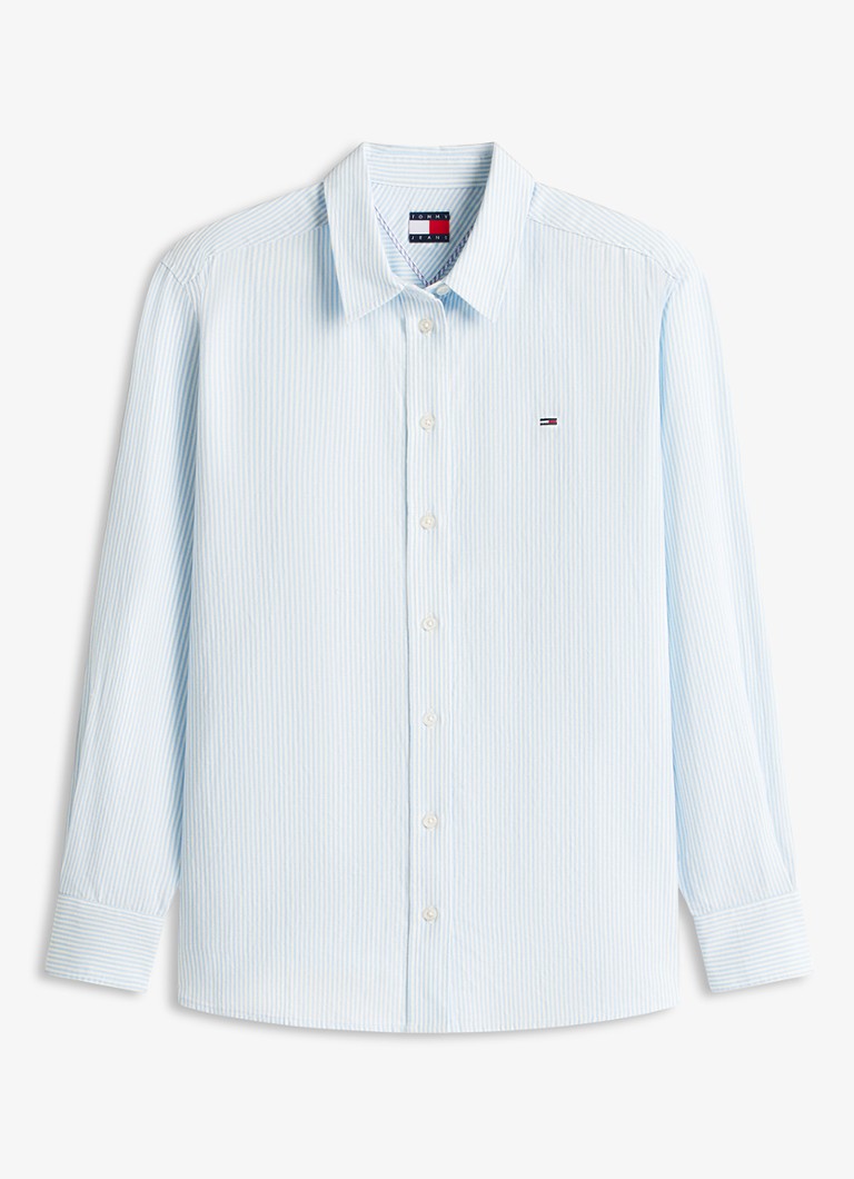 Tommy Hilfiger Dames Blouse in linnenblend met streepprint in de kleur Lichtblauw