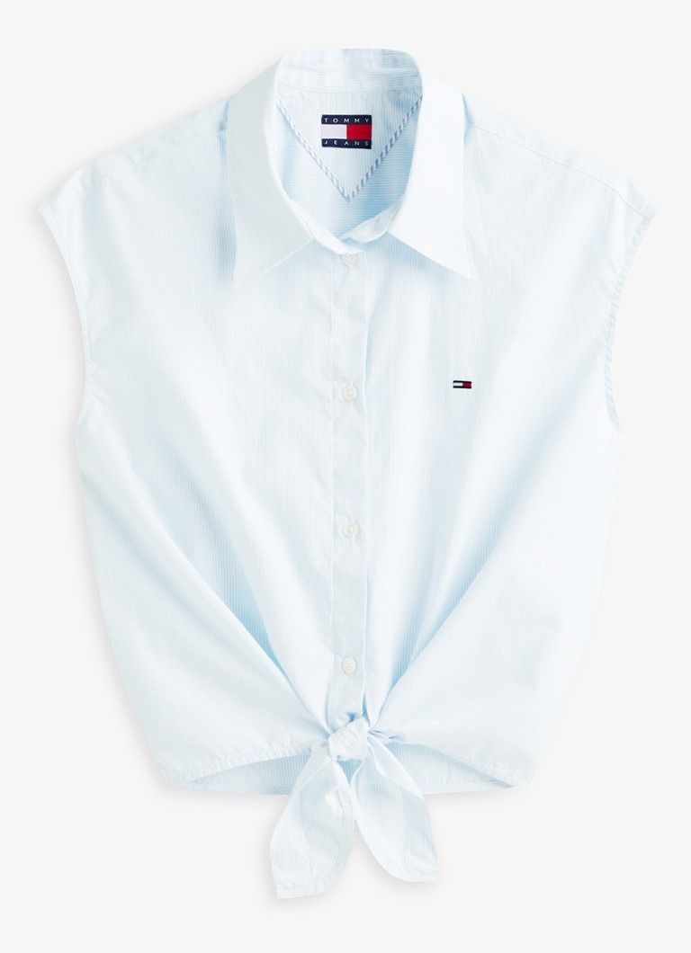 Tommy Hilfiger Dames Top met knoopdetail in de kleur Lichtblauw