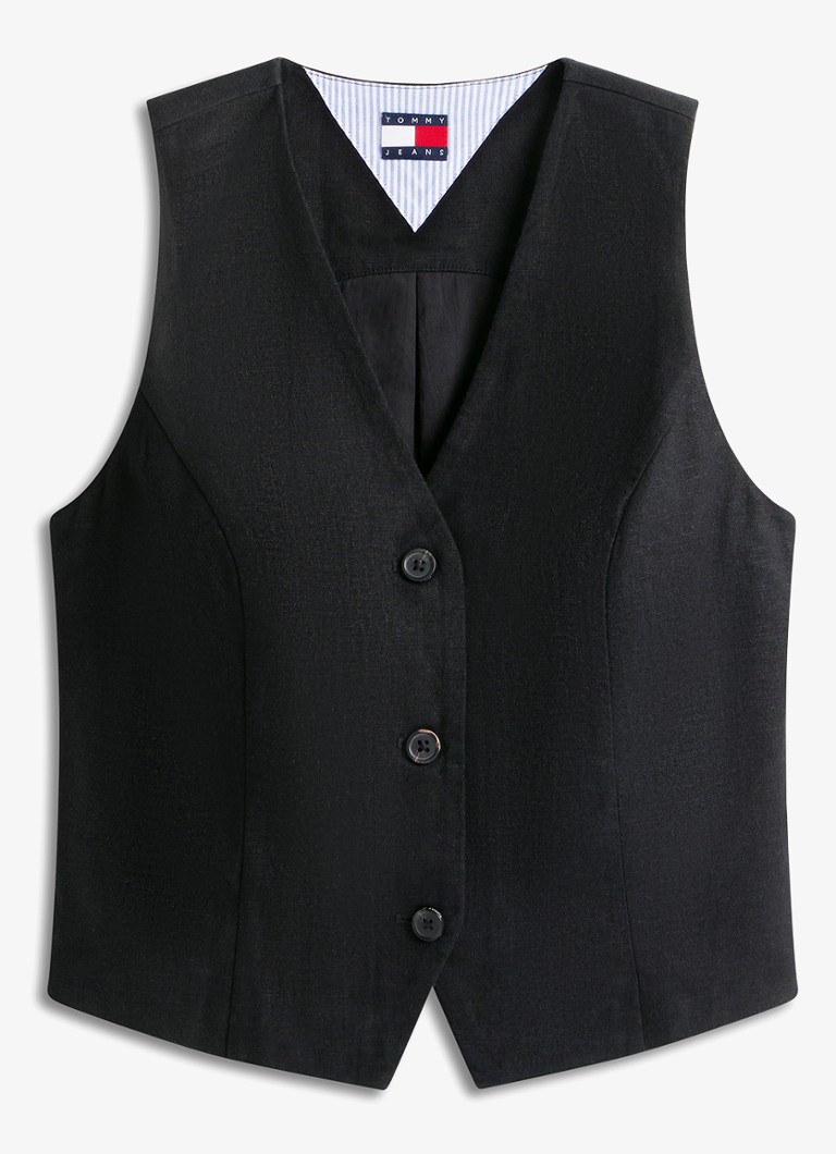 Tommy Hilfiger Dames Gilet in linnenblend in de kleur Zwart