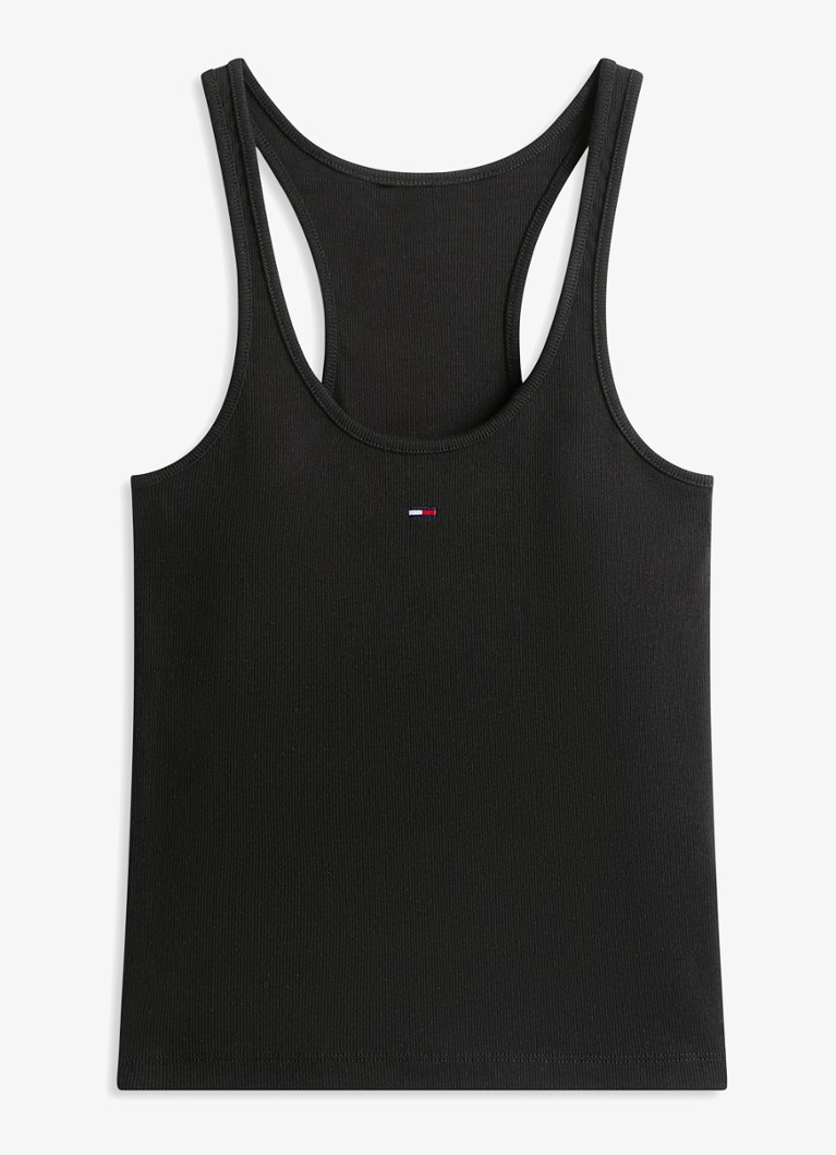 Tommy Hilfiger Dames Ribgebreide tanktop met logoborduring in de kleur Zwart