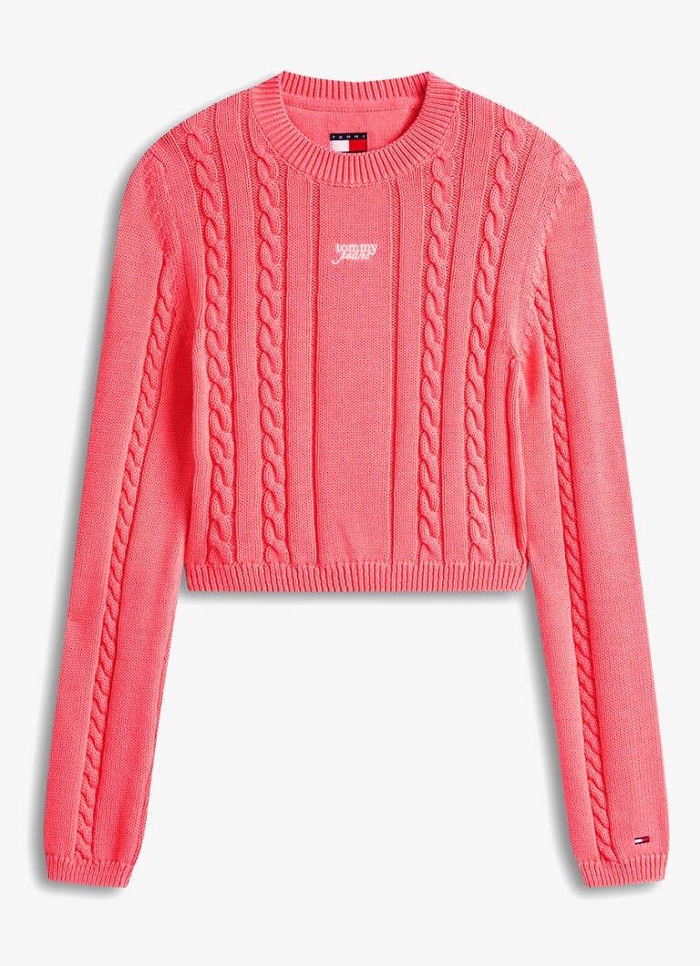 Tommy Hilfiger Dames Kabelgebreide trui met logoborduring in de kleur Roze