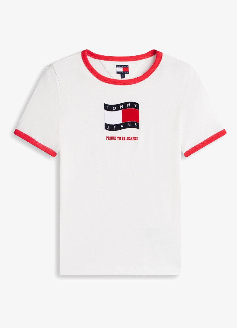 Tommy Hilfiger Dames T-shirt met logo en ronde hals in de kleur Wit