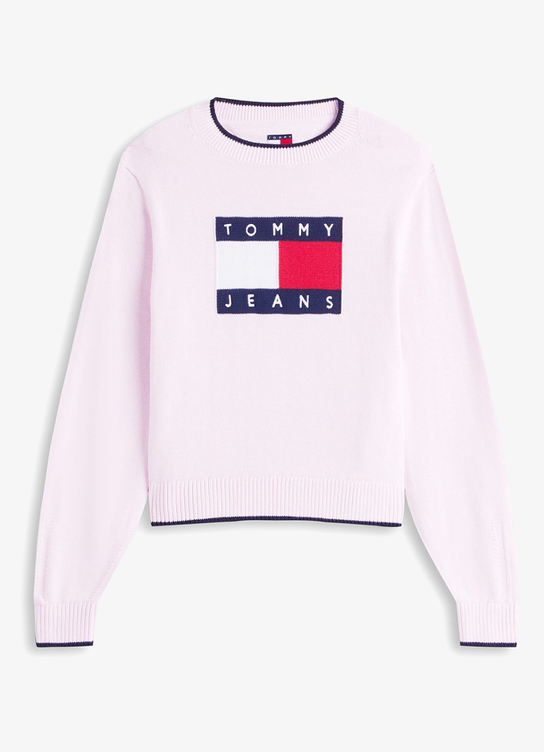 Tommy Hilfiger Dames Fijngebreide trui met ingebreid logo in de kleur Lichtroze