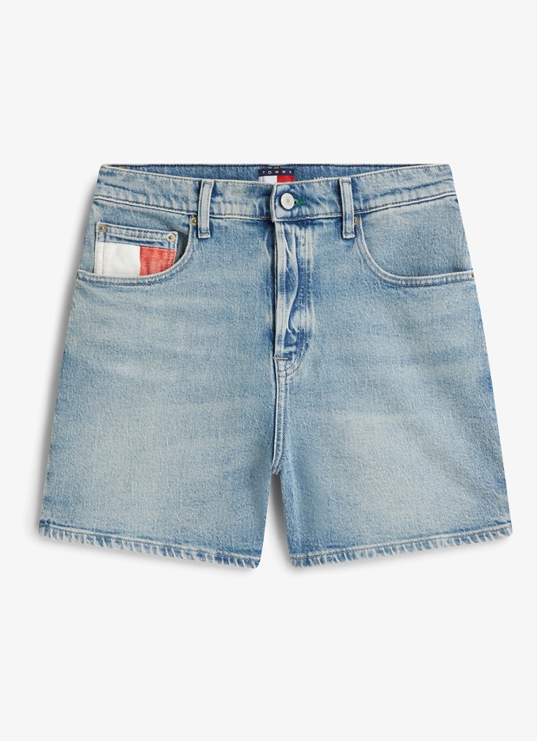 Tommy Hilfiger Dames High waist wide fit korte broek met logo in de kleur Lichtblauw