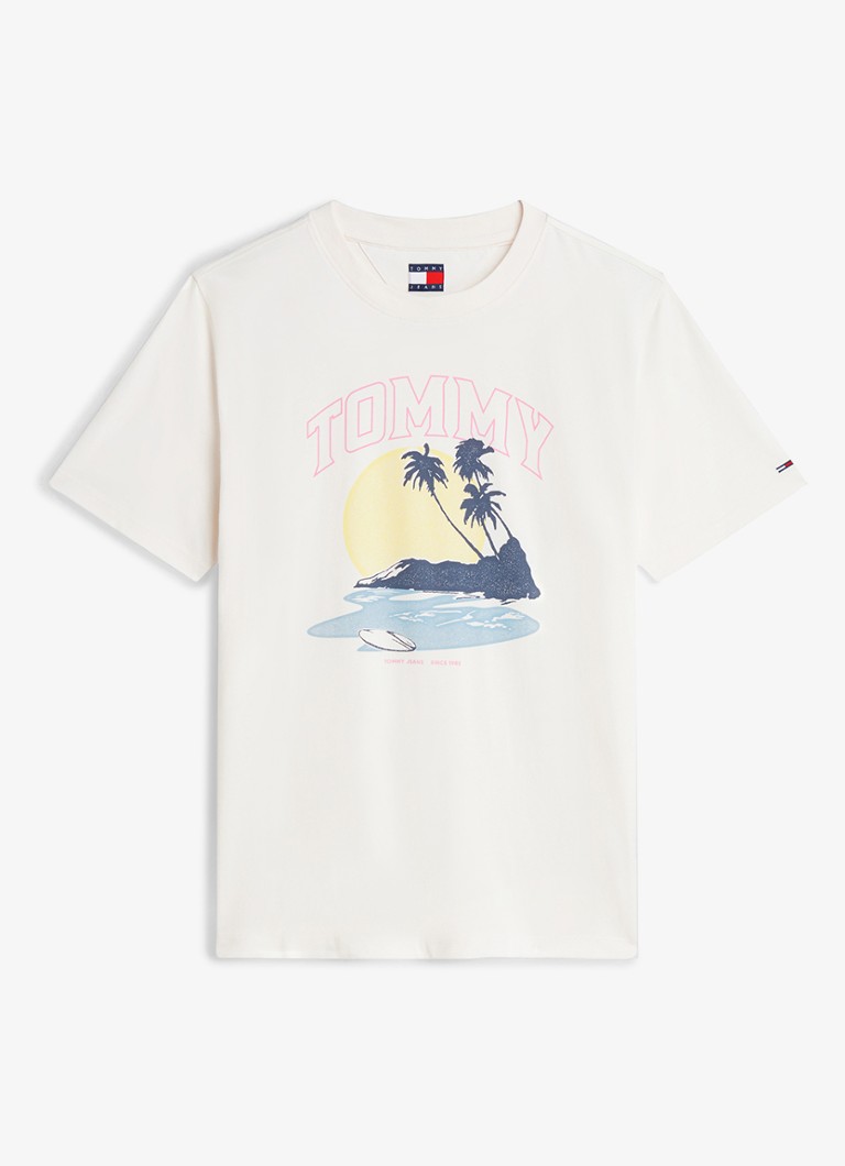 Tommy Hilfiger Dames T-shirt met logoprint in de kleur Gebroken wit