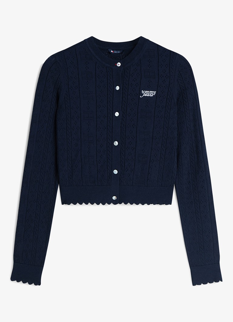 Tommy Hilfiger Dames Fijngebreid vest met opengewerkt dessin in de kleur Donkerblauw