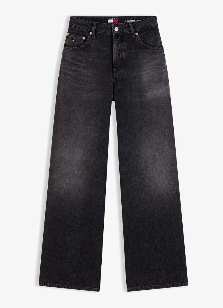 Tommy Hilfiger Dames Charlie mid waist wide leg jeans met gekleurde wassing in de kleur Zwart