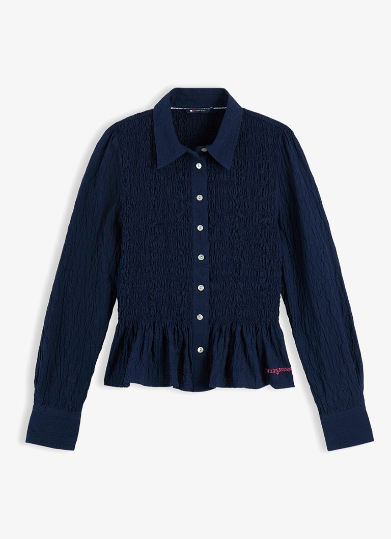 Tommy Hilfiger Dames Blouse met smockwerk en peplum in de kleur Donkerblauw
