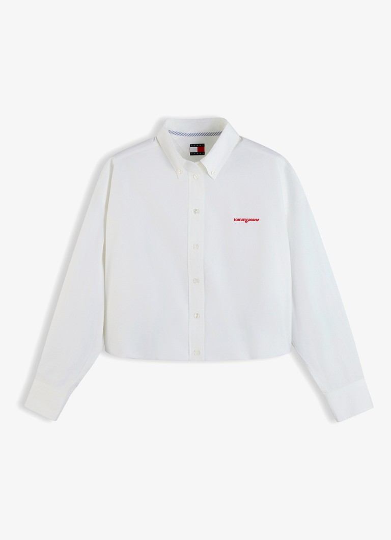 Tommy Hilfiger Dames Blouse met streepprint en logoborduring in de kleur Gebroken wit