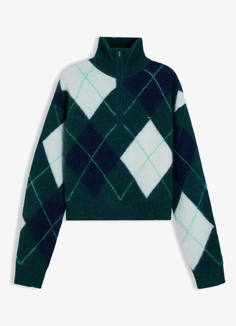 Tommy Hilfiger Dames Alpaca Blend Fluffy Cropped Quarter-Zip Jumper in de kleur Petrol