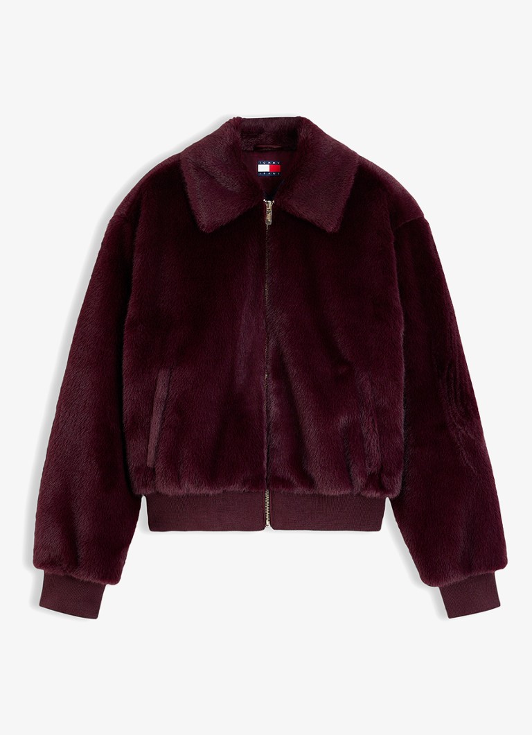 Tommy Hilfiger Dames Jack van imitatiebont in de kleur Donkerrood