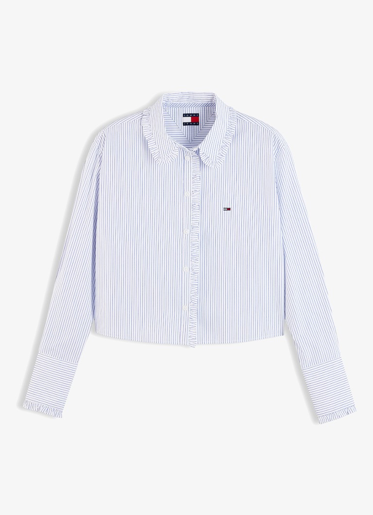 Tommy Hilfiger Dames Blouse met streepprint en logoborduring in de kleur Lichtblauw