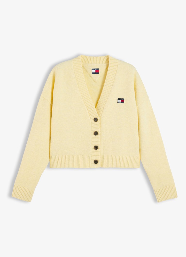 Tommy Hilfiger Dames Grofgebreid vest met logoborduring in de kleur Lichtgeel
