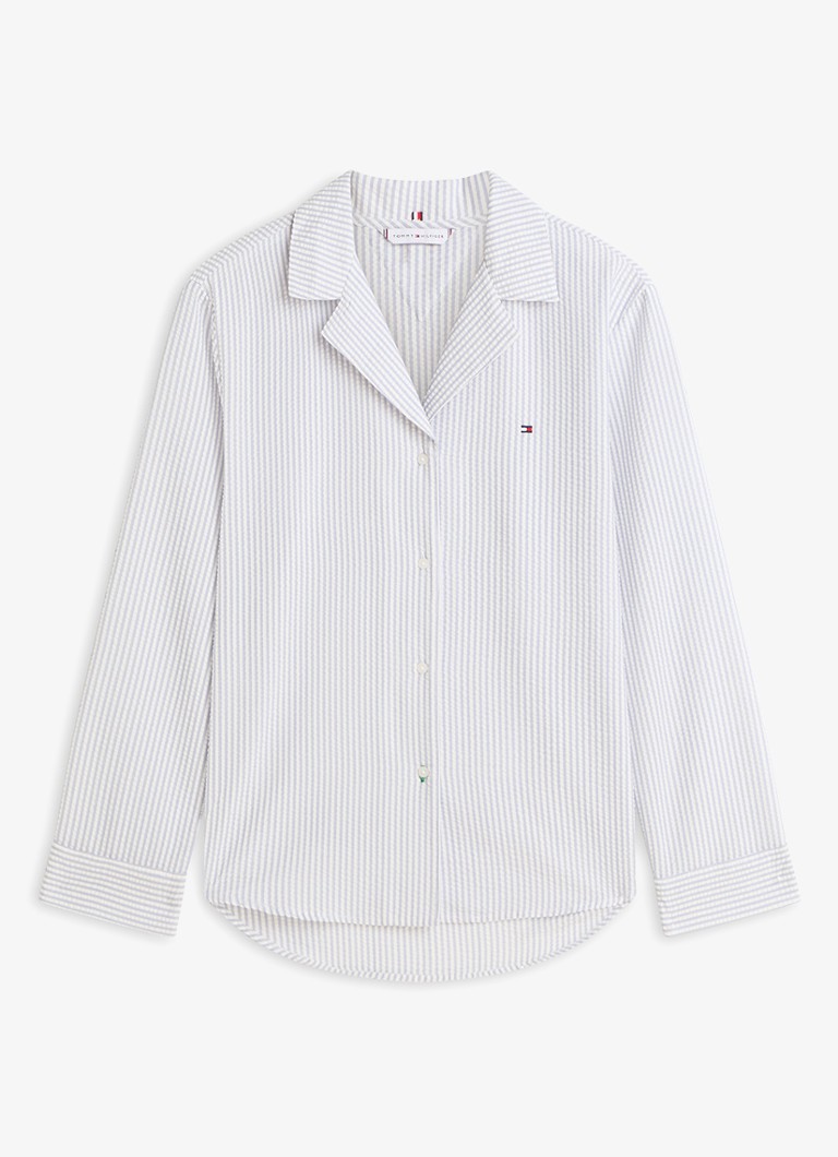 Tommy Hilfiger Dames Pyjamatop met streepprint en logo in de kleur Grijs