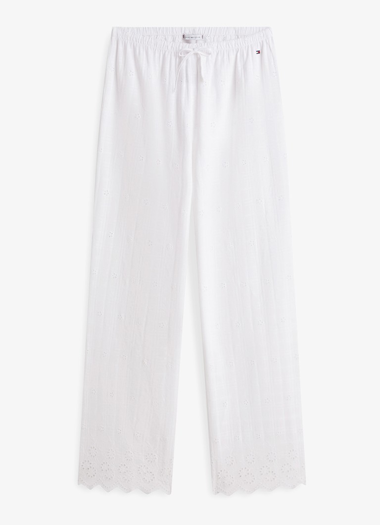 Tommy Hilfiger Dames Pyjamabroek met broderie in de kleur Wit