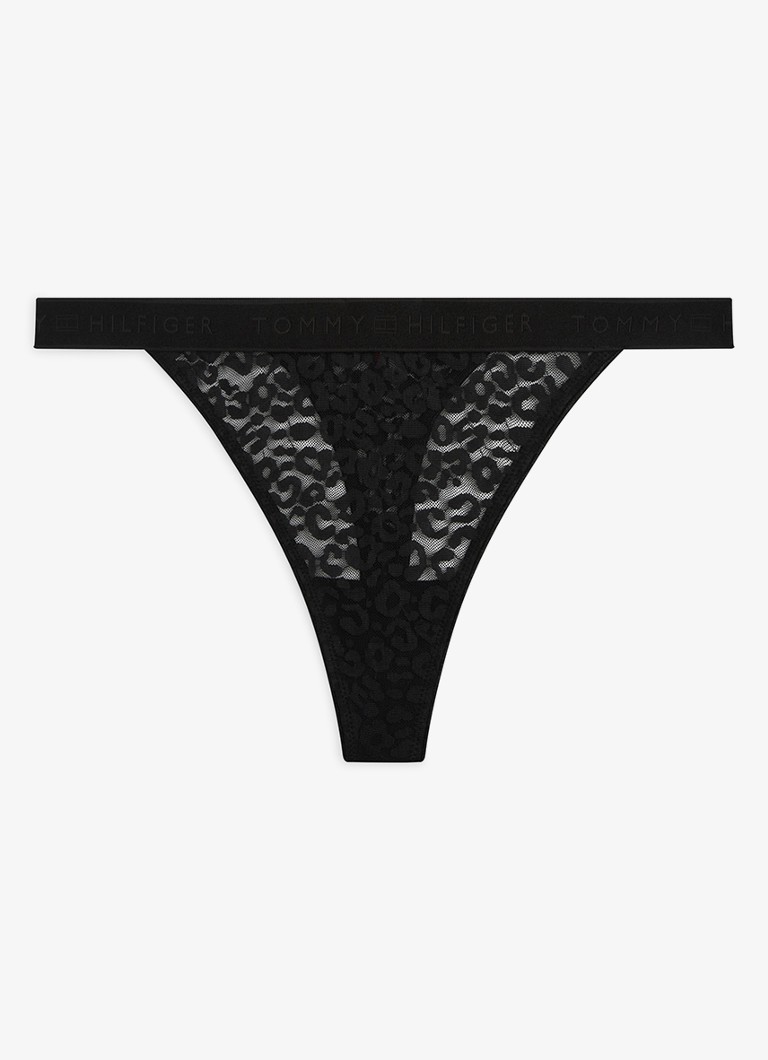 Tommy Hilfiger Dames Tanga van mesh in de kleur Zwart
