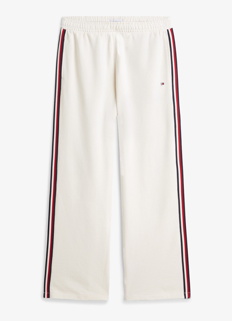 Tommy Hilfiger Dames High waist wide fit lounge broek met logoborduring in de kleur Ivoor