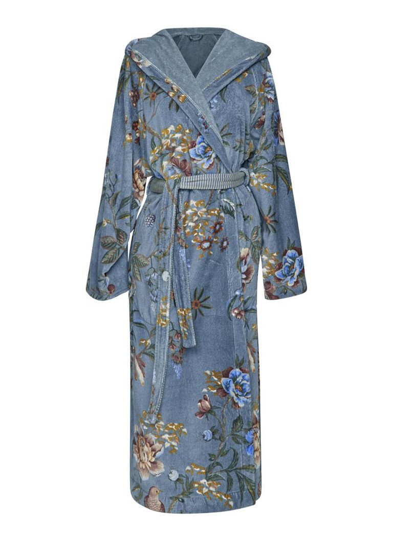 Pip Studio Dames Secret Garden badjas van terry katoen in de kleur Blauw, maat: M
