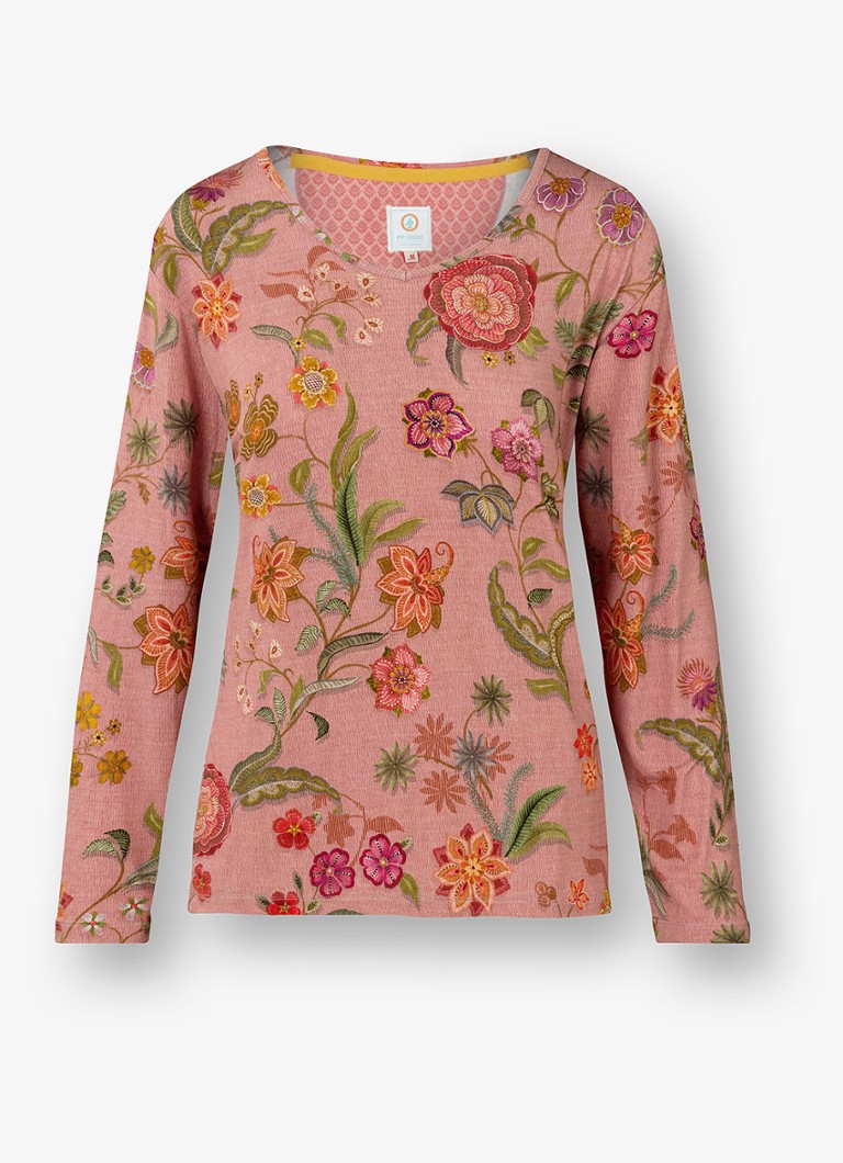 Pip Studio Dames Trice pyjamatop met bloemenprint in de kleur Roze, maat: L