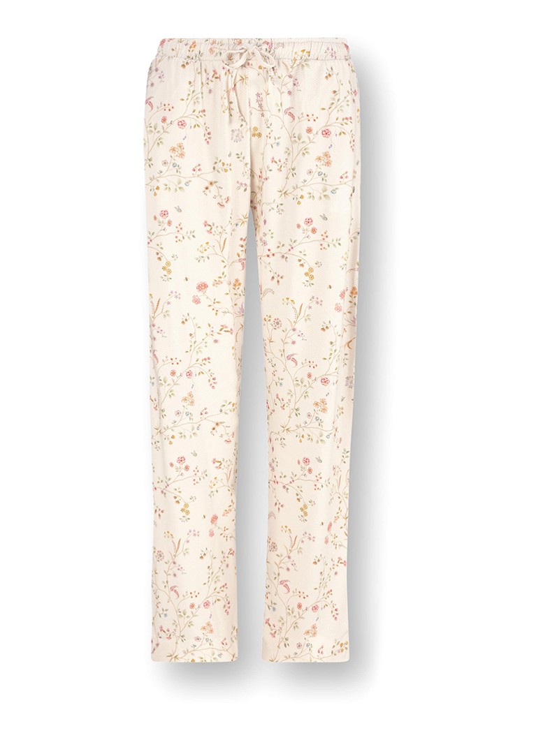 Pip Studio Dames Belin pyjamabroek met bloemenprint in de kleur Gebroken wit, maat: S