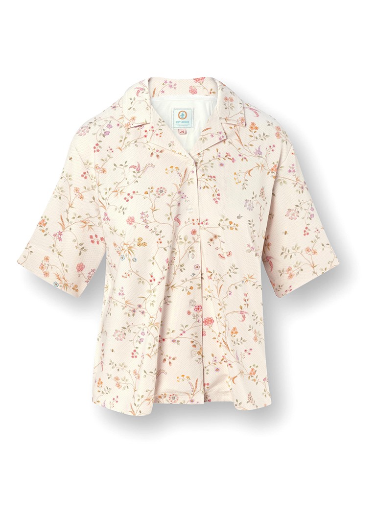 Pip Studio Dames Flora pyjamatop met bloemenprint in de kleur Gebroken wit, maat: S