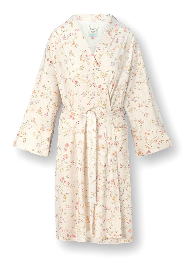 Pip Studio Dames Naomi kimono met bloemenprint in de kleur Gebroken wit, maat: XL